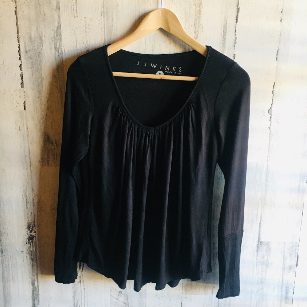 NWOT JJ Winks Full Moon Top Pleated Long Sleeve Built-in Bra Ribbed Cuff S